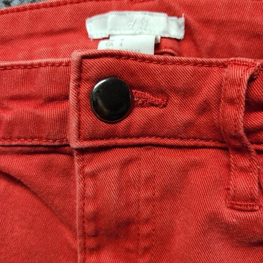 H&M Denim Cuffed Red Shorts Sz 4 July 4th Mini Shorts Twee Preppy Americano